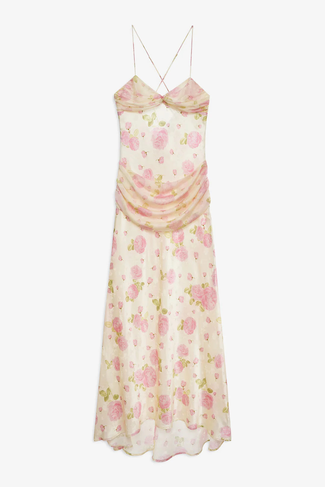 Elegant Spaghetti Strap Open Back Bow Detail Floral Print Satin Maxi Prom Dress For Formal Evening Garden Wedding Guest