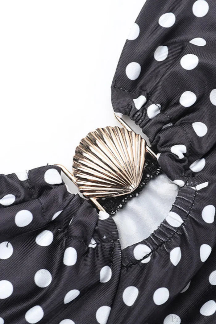 Elegant Spaghetti Strap Polka Dot Bodycon Maxi Prom Dress with Keyhole Cutout
