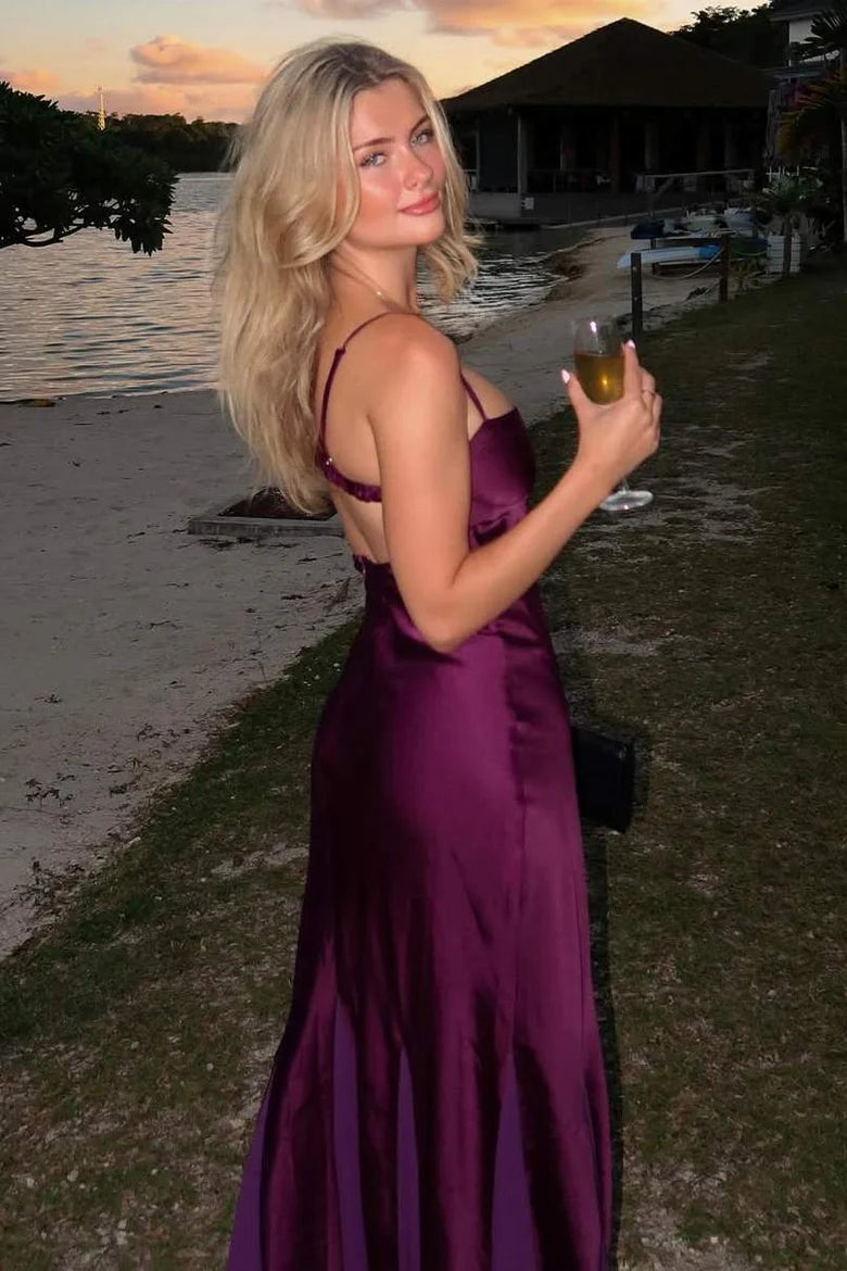 Elegant Spaghetti Strap Square Neck Keyhole Detail Satin Maxi Evening Dress For Formal Evening Prom Wedding Guest Bridesmaid Beach Wedding Cocktail Party Gala
