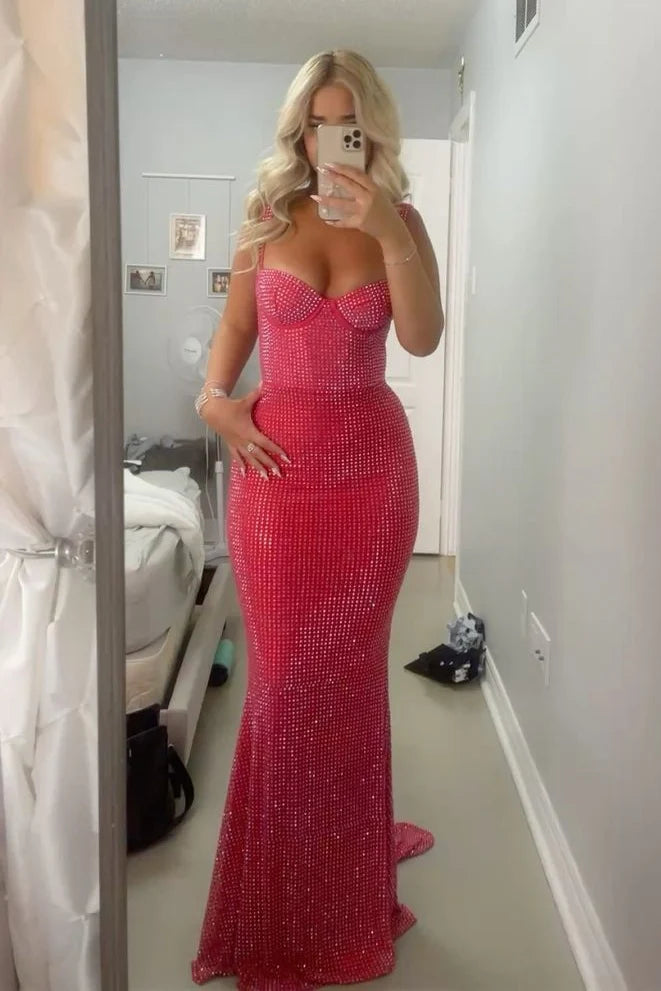 Elegant Spaghetti Strap Sweetheart Neck Sequin Embellished Mermaid Prom Dress