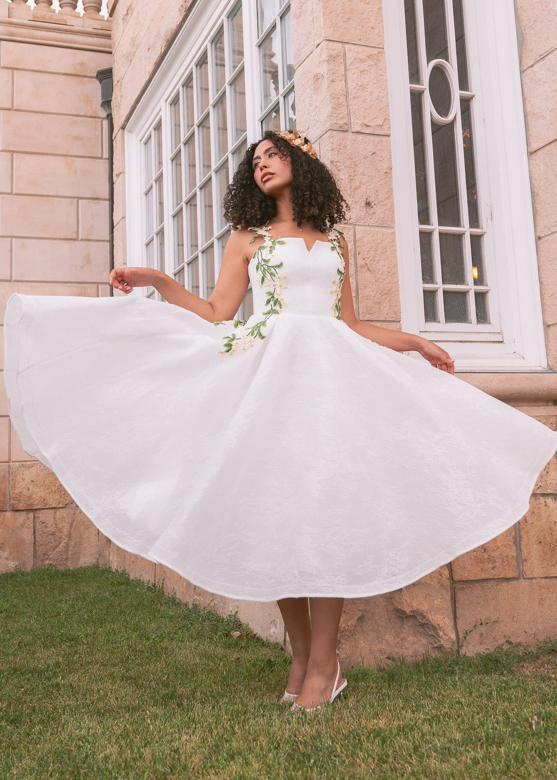 Elegant Spaghetti Strap V Neck Floral Embroidery Tulle A Line High Low Midi Evening Dress For Formal Evening Prom Wedding Guest Bridesmaid Cocktail Party Gala