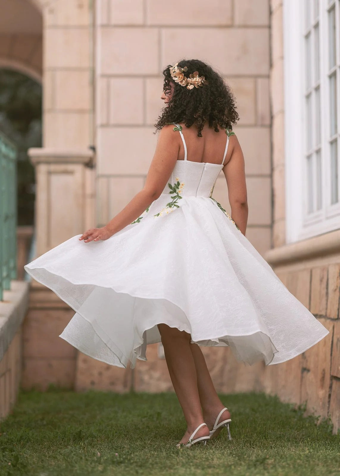 Elegant Spaghetti Strap V Neck Floral Embroidery Tulle A Line High Low Midi Evening Dress For Formal Evening Prom Wedding Guest Bridesmaid Cocktail Party Gala