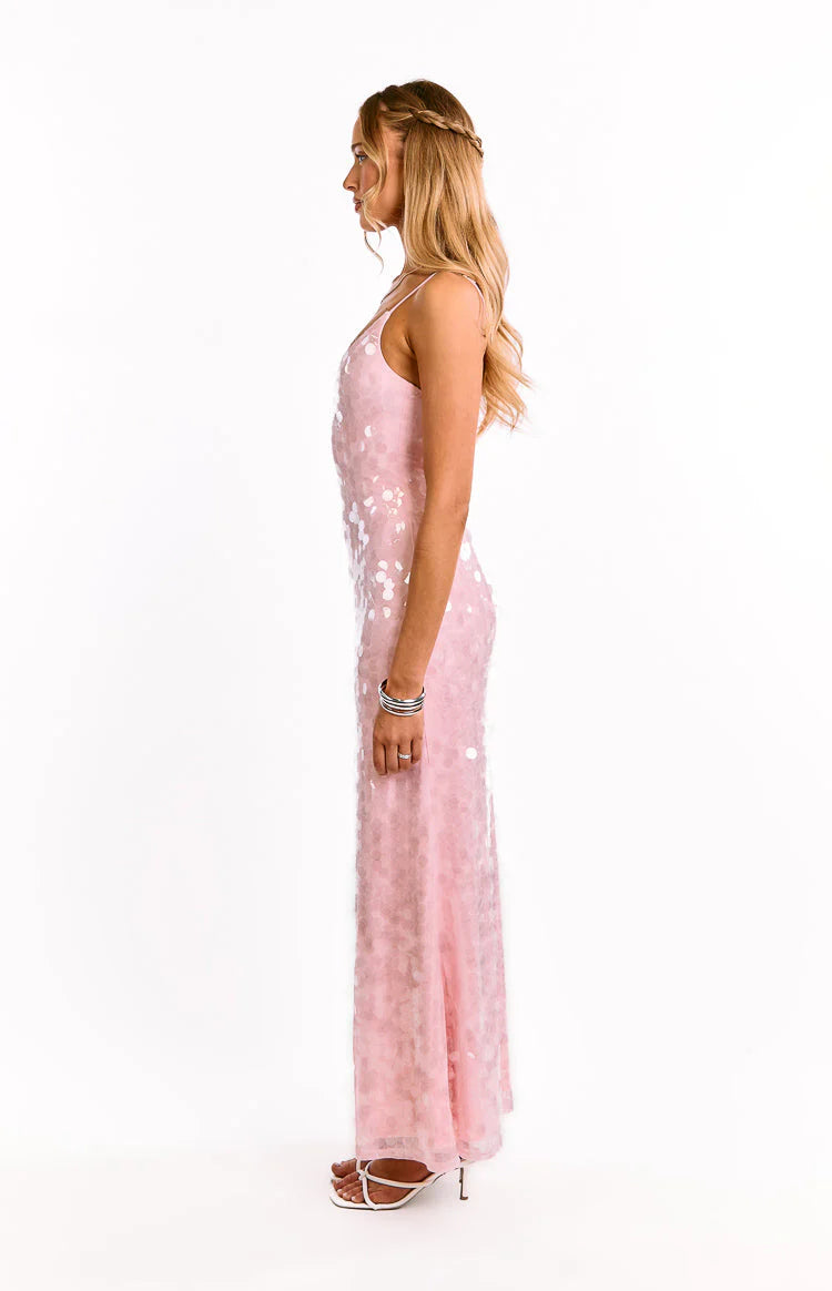 Elegant Spaghetti Strap V Neck Open Back Keyhole Detail Sequin Mesh Bodycon Maxi Evening Dress For Formal Evening Gala Wedding Guest Bridesmaid