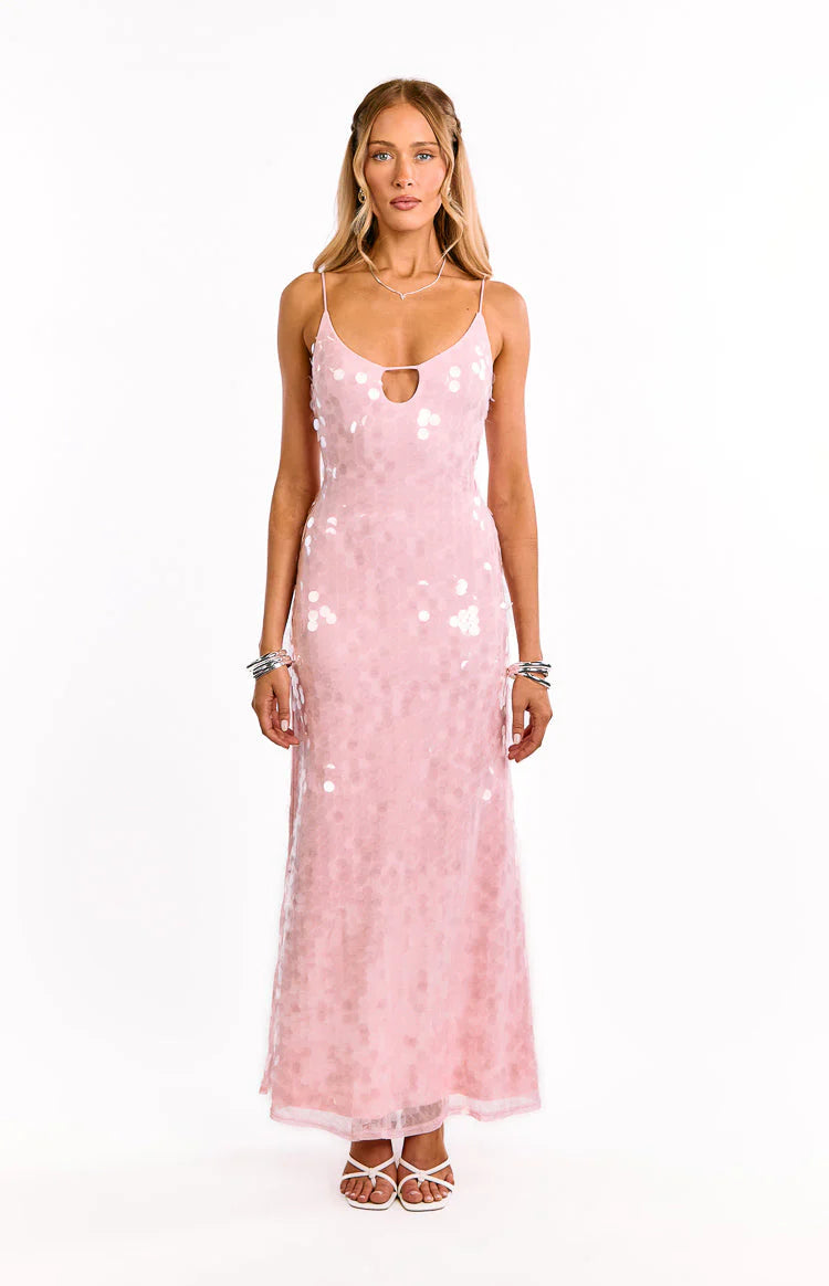 Elegant Spaghetti Strap V Neck Open Back Keyhole Detail Sequin Mesh Bodycon Maxi Evening Dress For Formal Evening Gala Wedding Guest Bridesmaid