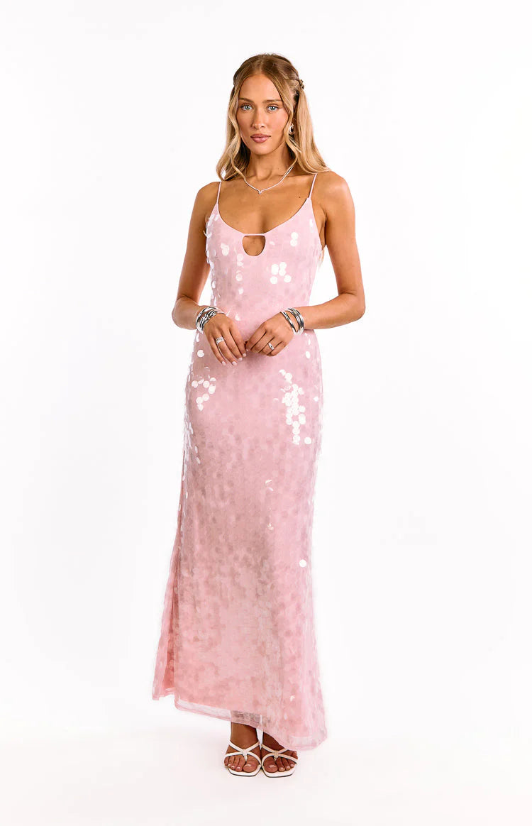 Elegant Spaghetti Strap V Neck Open Back Keyhole Detail Sequin Mesh Bodycon Maxi Evening Dress For Formal Evening Gala Wedding Guest Bridesmaid