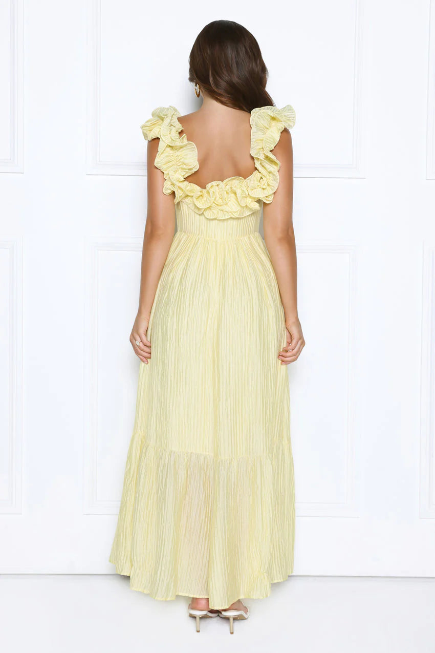 Elegant Square Neck Ruffle Trim Open Back Tiered Ruffle Hem Textured Maxi Evening Dress For Formal Evening Prom Wedding Guest Bridesmaid Beach Wedding Cocktail Party Gala
