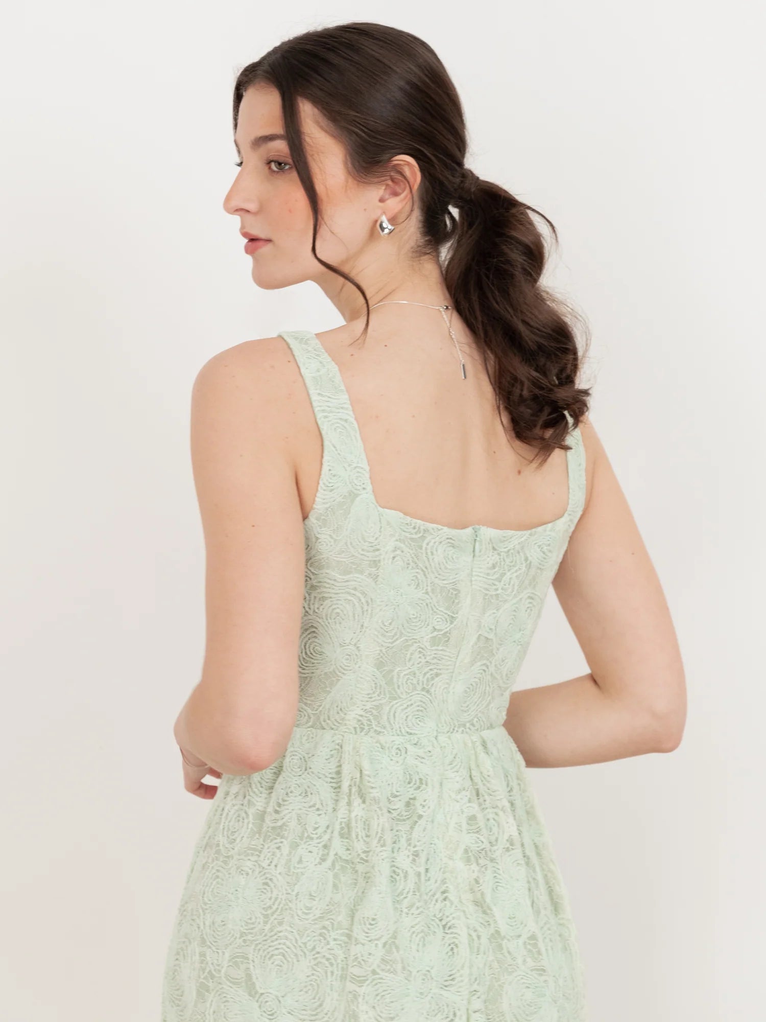 Elegant Square Neck Sleeveless Floral Lace A Line Maxi Dress For Formal Evening Brunch Wedding Guest