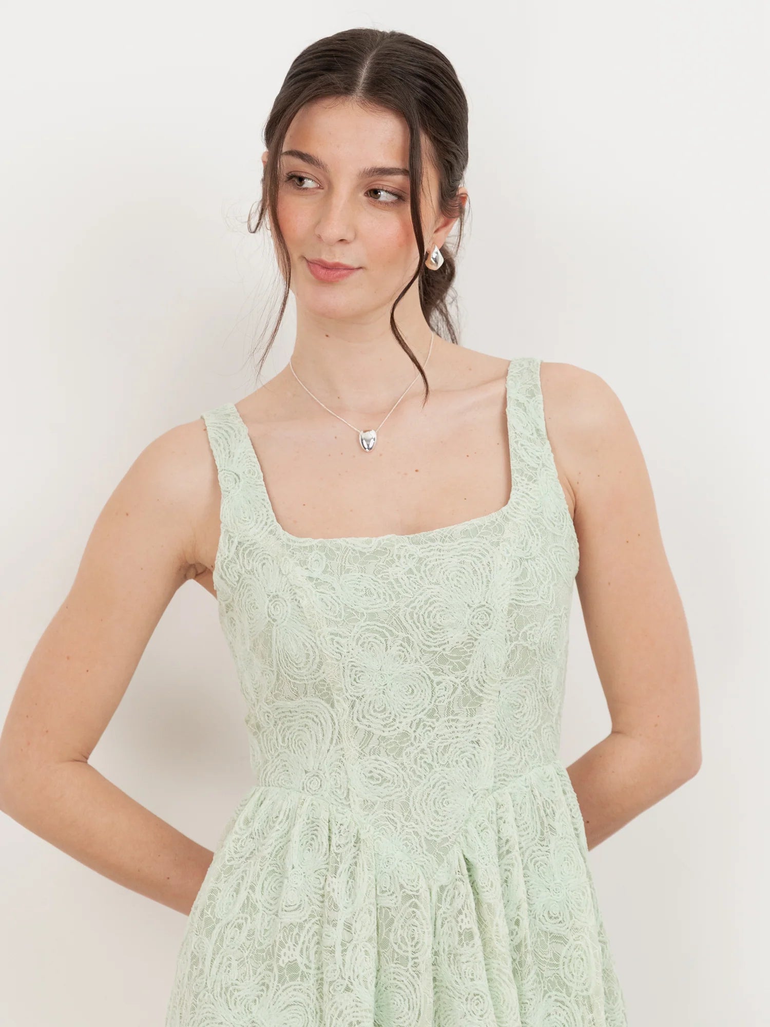 Elegant Square Neck Sleeveless Floral Lace A Line Maxi Dress For Formal Evening Brunch Wedding Guest