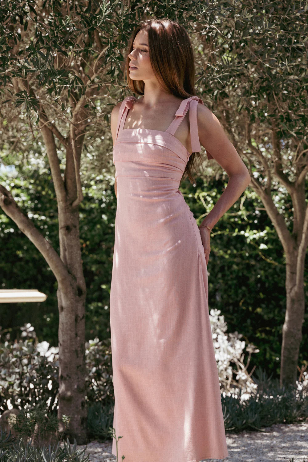 Elegant Square Neck Tie Strap Ruched Bodice A-Line Maxi Prom Dress For Formal Evening Wedding Guest Bridesmaid Cocktail Party