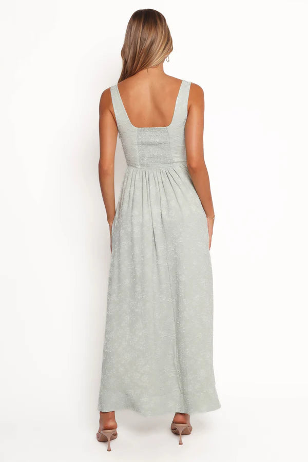 Elegant Square Neck Tie Strap Smocked Back Textured A-Line Maxi Prom Dress For Formal Evening Wedding Guest Bridesmaid Cocktail Party