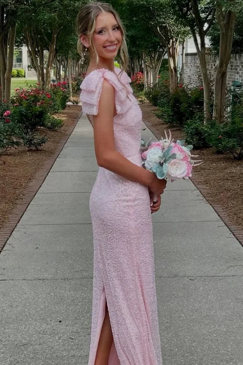 Elegant Square Neckline Double Ruffle Shoulder Open Back All Over Sequin Embellished Mermaid Maxi Evening Dress With Train For Formal Evening Prom Wedding Guest Bridesmaid Gala