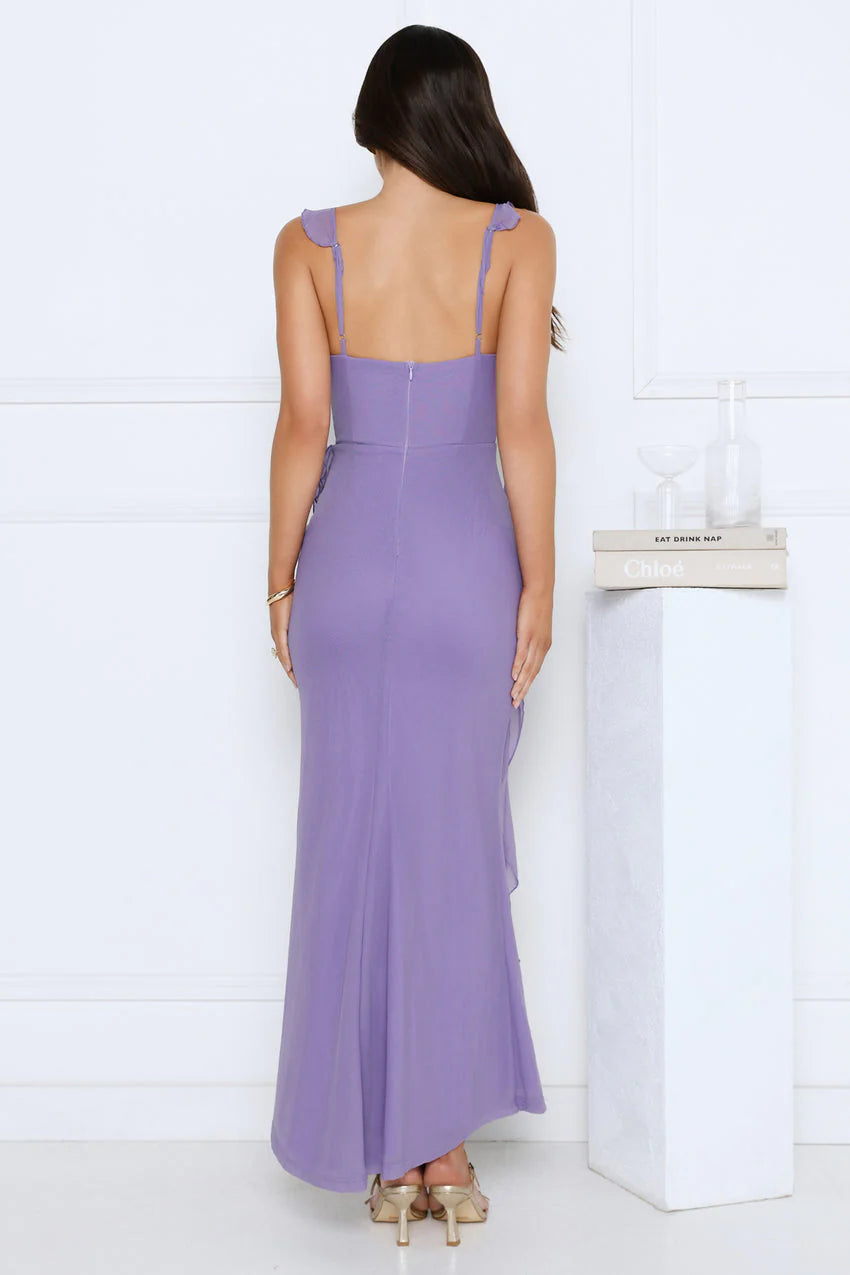 Elegant Square Neckline Ruffle Shoulder Straps Ruched Bodice High Slit Ruffle Detail Mermaid Maxi Evening Dress For Formal Evening Prom Wedding Guest Bridesmaid Beach Wedding Cocktail Party Gala