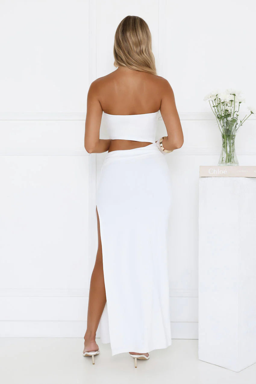 Elegant Strapless 3D Flower Detail Open Back Cutout High Slit Maxi Evening Dress For Formal Evening Prom Wedding Guest Bridesmaid Cocktail Party Gala