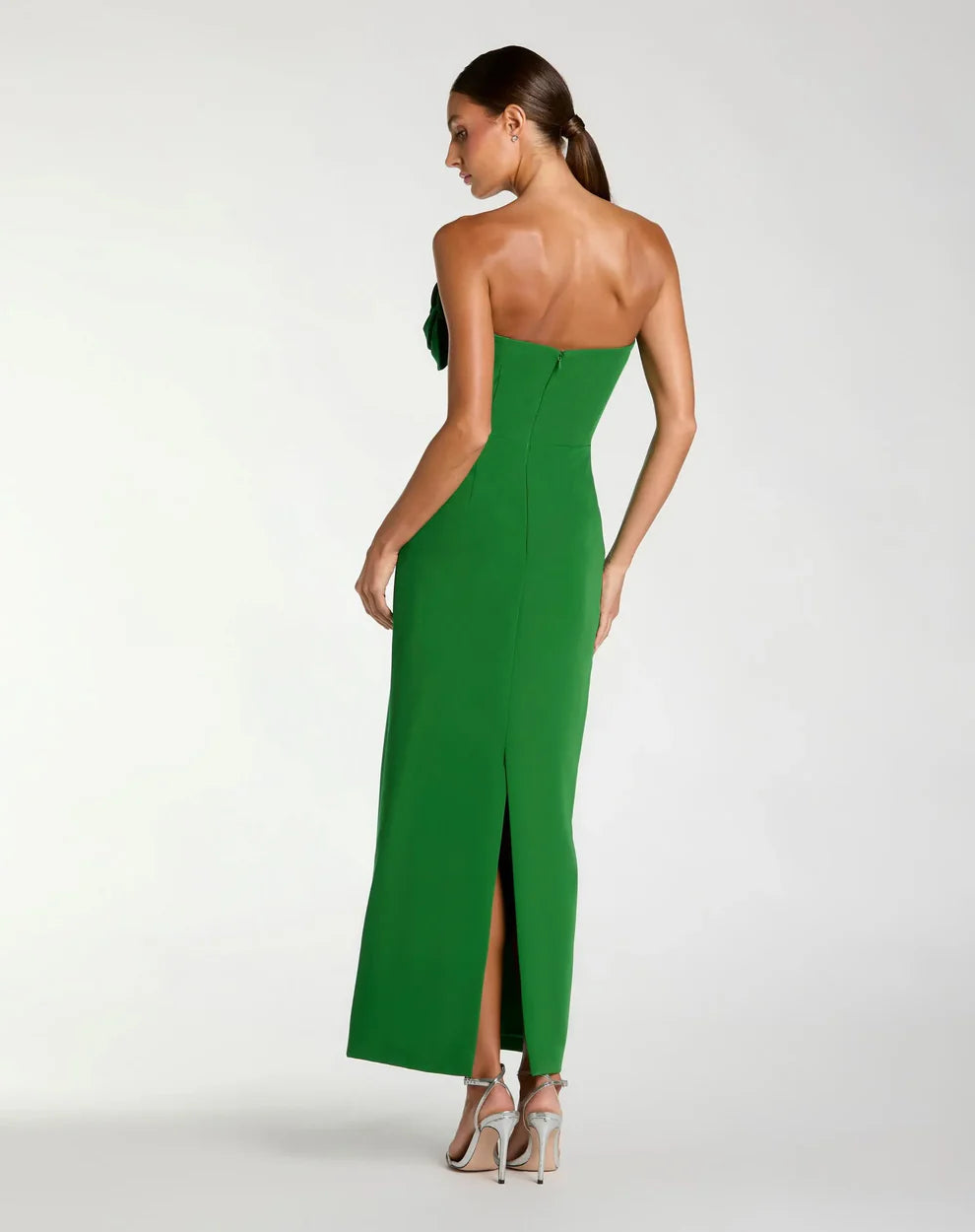 Elegant Strapless 3D Rose Detail Back Slit Maxi Prom Dress For Formal Evening Wedding Guest Bridesmaid Cocktail Party