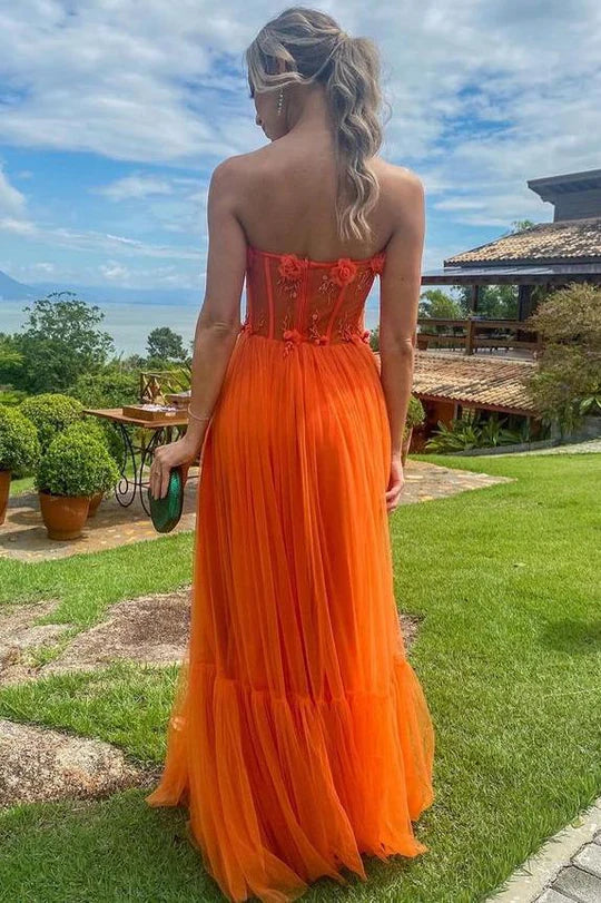 Elegant Strapless Corset Bodice 3D Floral Applique Embellished Multi Layer Tulle A Line Maxi Evening Dress For Formal Evening Prom Wedding Guest Bridesmaid Cocktail Party Gala