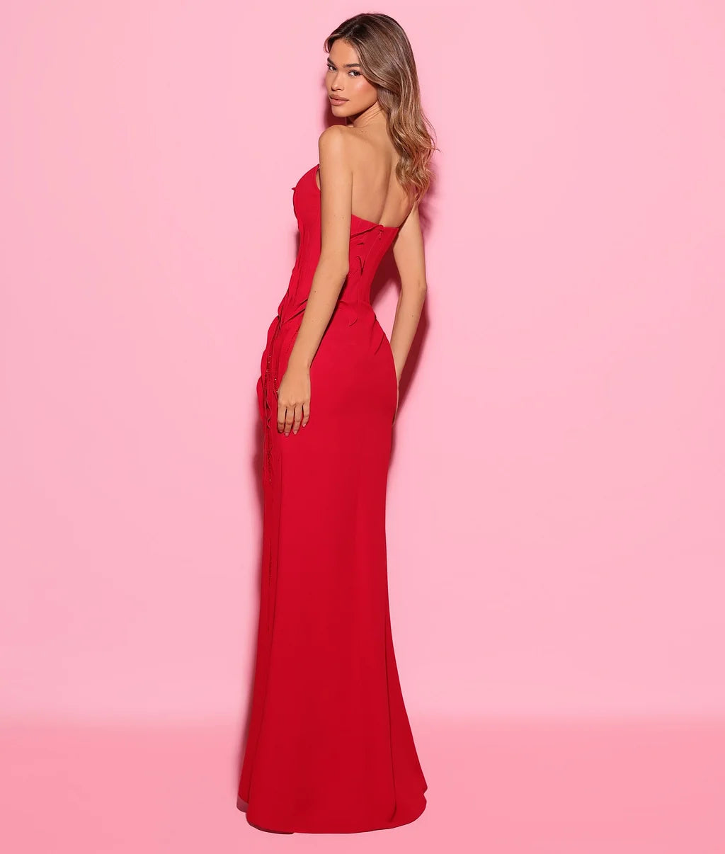 Elegant Strapless Corset Bodice 3D Ruffle Detail Bodycon Mermaid Maxi Prom Dress For Formal Evening Gala Cocktail Party Wedding Guest
