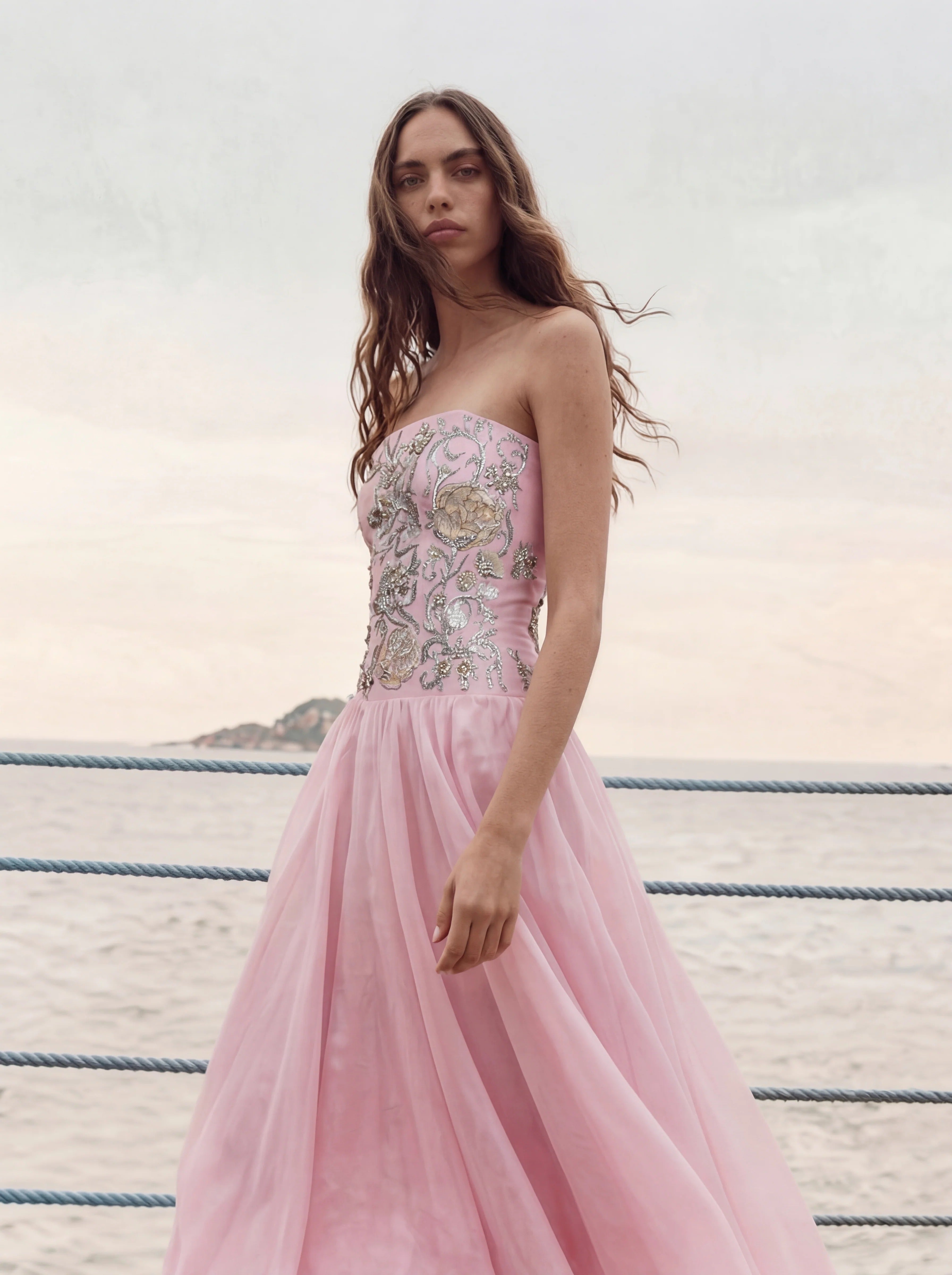Elegant Strapless Embroidered Beaded Floral Organza Maxi Prom Dress For Formal Evening Wedding Guest Bridesmaid Cocktail Party
