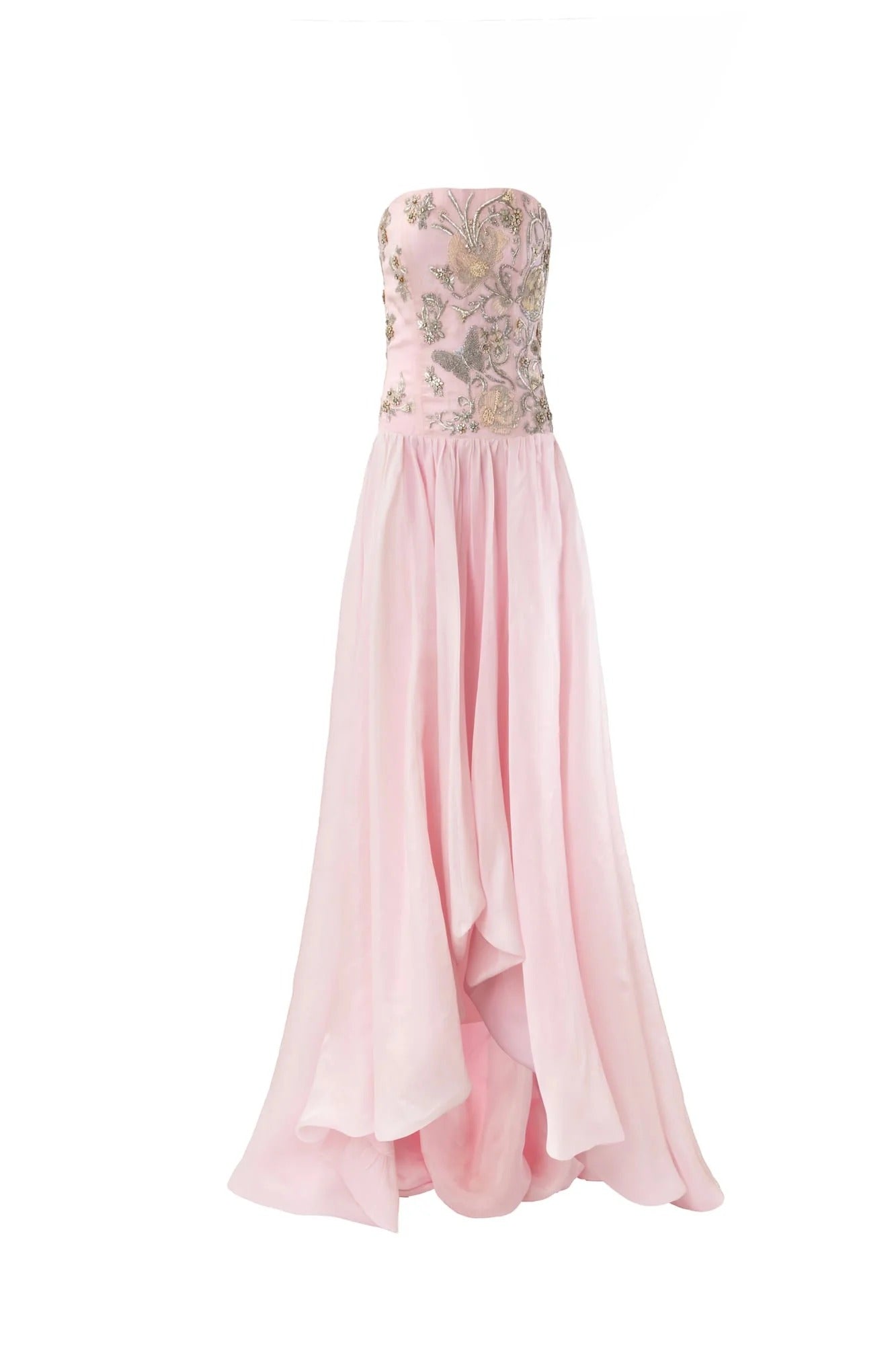 Elegant Strapless Embroidered Beaded Floral Organza Maxi Prom Dress For Formal Evening Wedding Guest Bridesmaid Cocktail Party