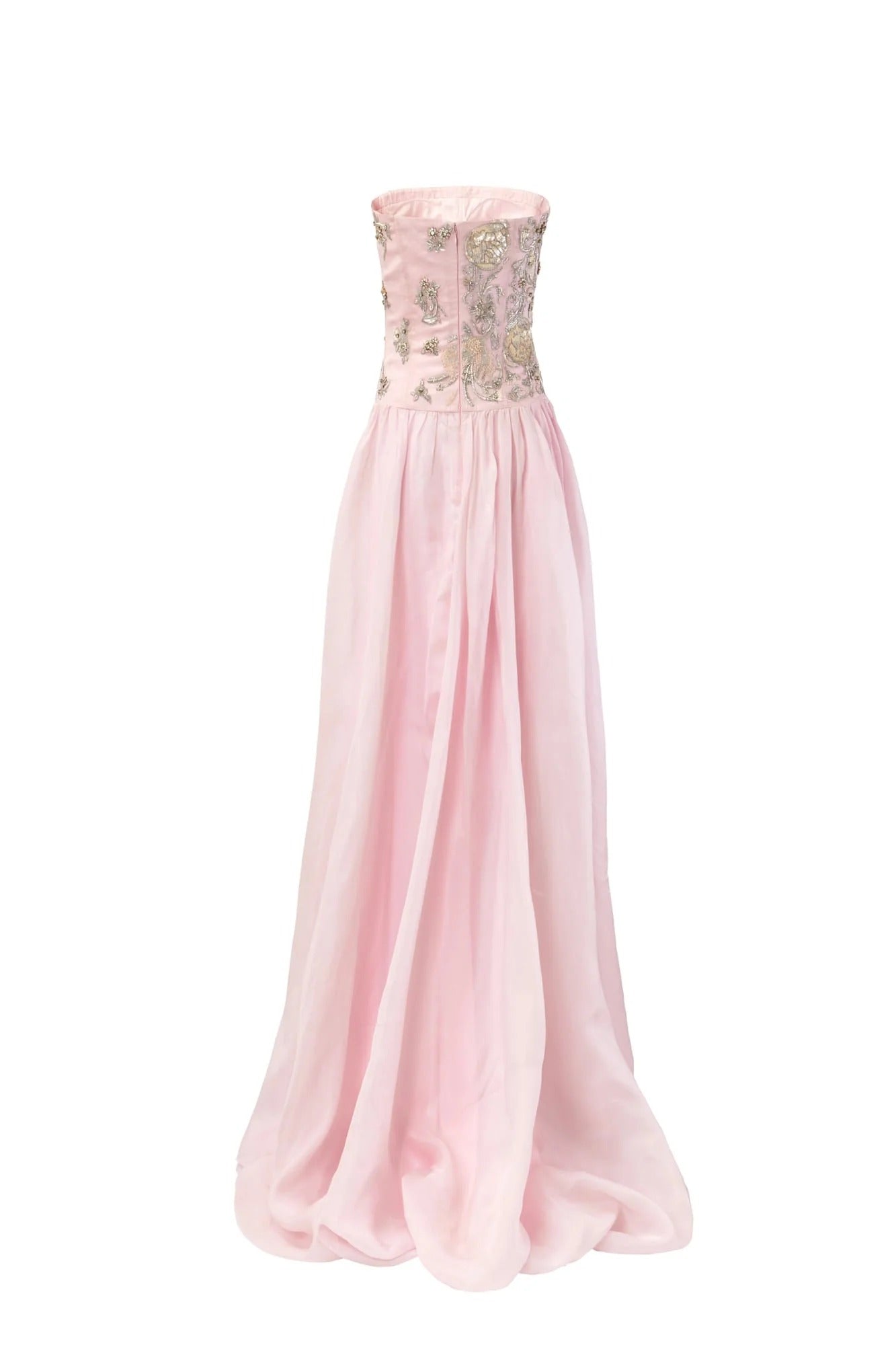 Elegant Strapless Embroidered Beaded Floral Organza Maxi Prom Dress For Formal Evening Wedding Guest Bridesmaid Cocktail Party