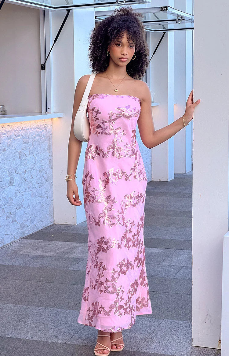 Elegant Strapless Metallic Floral Print Bodycon Maxi Prom Dress For Bachelorette Party Bridal Shower Wedding Guest Birthday Celebration