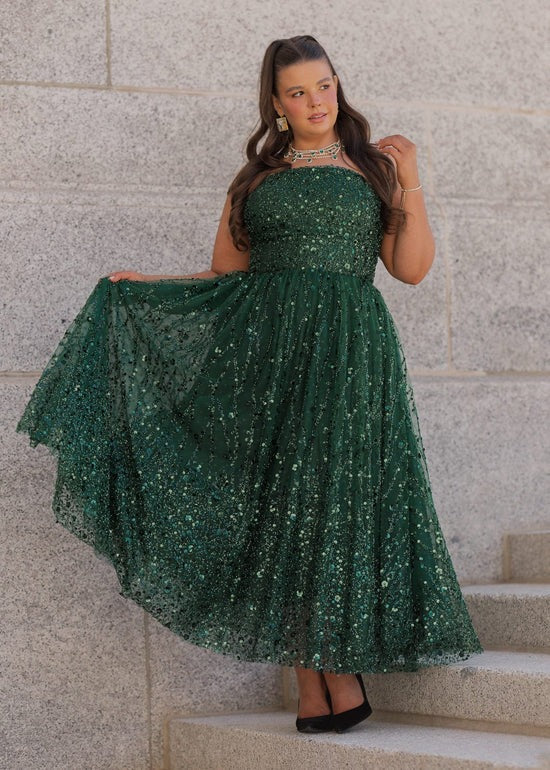 Elegant Strapless Open Back Corset Bodice Sequin Embellished A Line Midi Evening Dress For Formal Evening Prom Wedding Guest Bridesmaid Cocktail Party Gala
