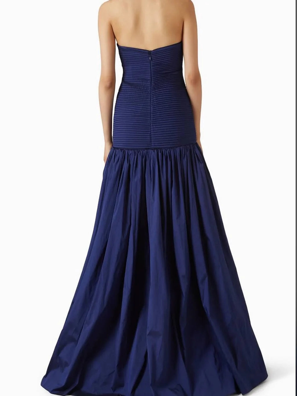 Elegant Strapless Pleated Beaded Ruched Satin Mermaid Maxi Prom Dress
