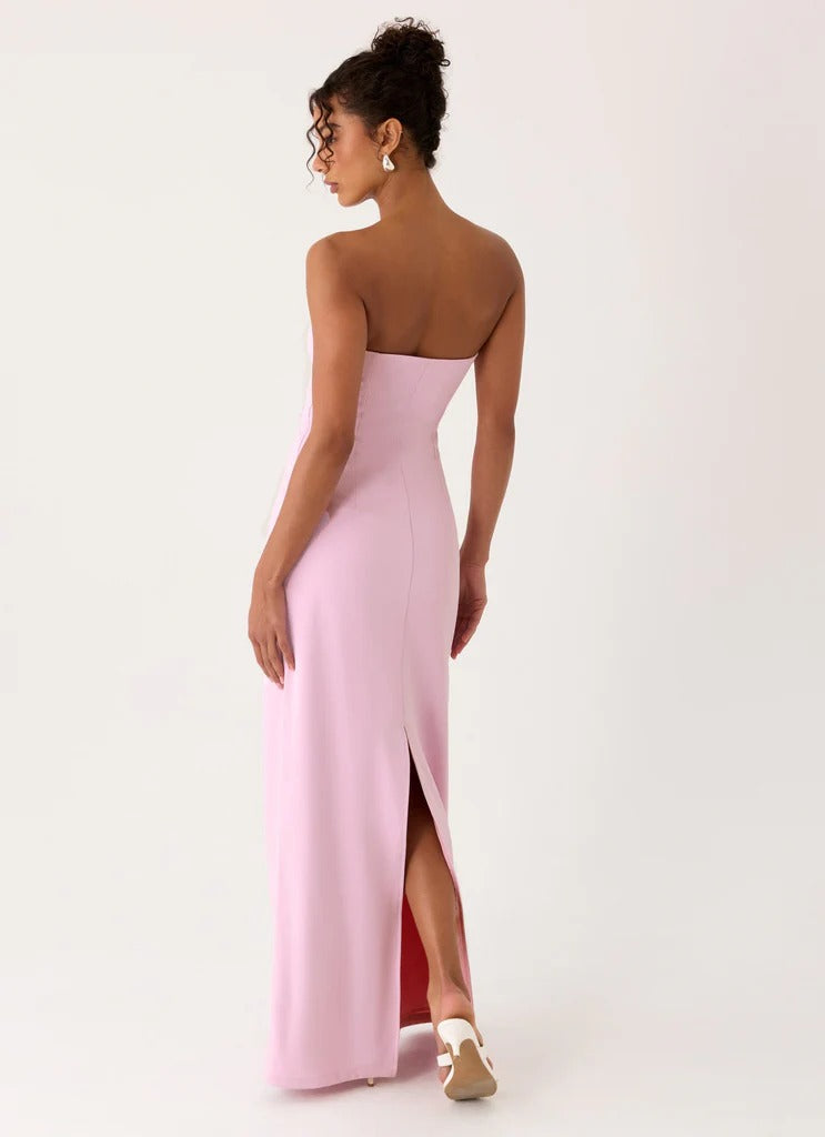 Elegant Strapless Sweetheart Neck Floral Applique Ruched Back Slit Mermaid Prom Dress