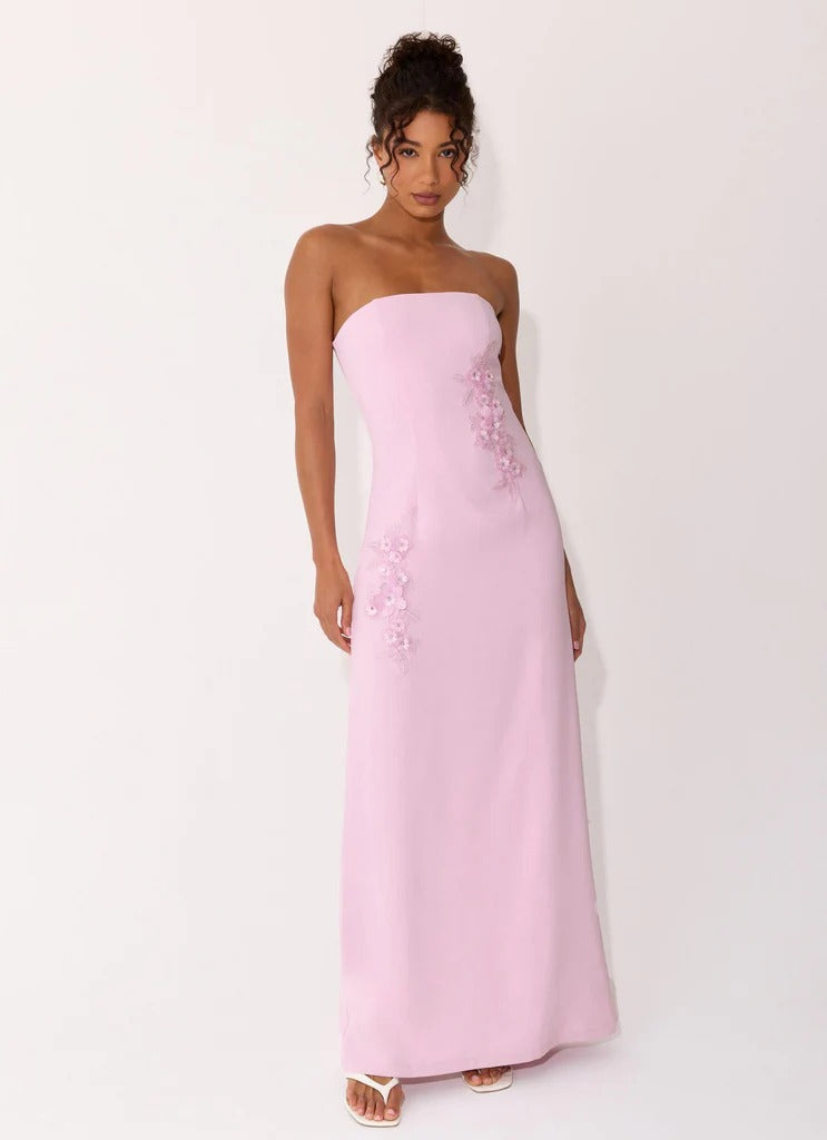 Elegant Strapless Sweetheart Neck Floral Applique Ruched Back Slit Mermaid Prom Dress