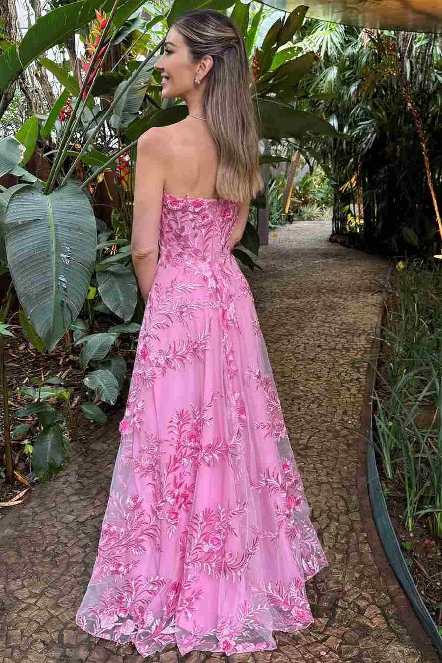 Elegant Strapless Sweetheart Neckline 3D Floral Applique Embellished A Line Maxi Evening Dress For Formal Evening Prom Wedding Guest Bridesmaid Beach Wedding Cocktail Party Gala