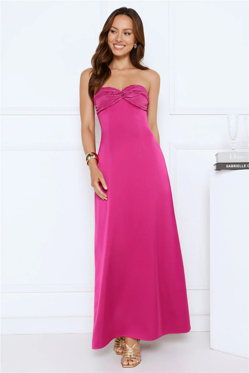 Elegant Strapless Sweetheart Neckline Ruched Bust Satin A Line Maxi Evening Dress For Formal Evening Prom Wedding Guest Bridesmaid Beach Wedding Cocktail Party Gala