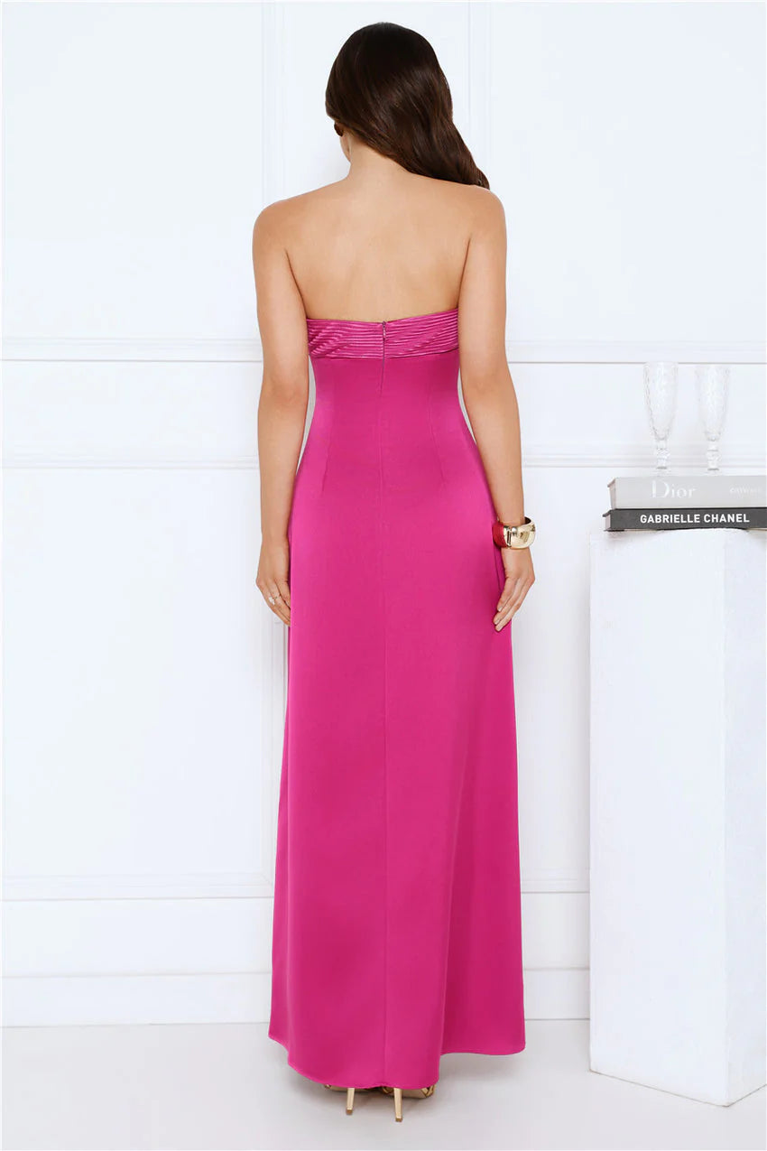 Elegant Strapless Sweetheart Neckline Ruched Bust Satin A Line Maxi Evening Dress For Formal Evening Prom Wedding Guest Bridesmaid Beach Wedding Cocktail Party Gala