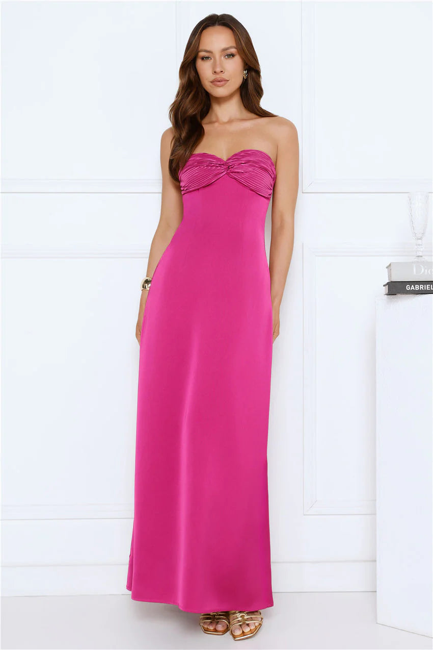 Elegant Strapless Sweetheart Neckline Ruched Bust Satin A Line Maxi Evening Dress For Formal Evening Prom Wedding Guest Bridesmaid Beach Wedding Cocktail Party Gala