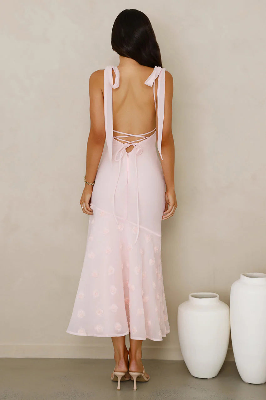 Elegant V Neckline Tie Shoulder Straps Open Back Lace Up Detail 3D Floral Applique Mermaid Maxi Evening Dress For Formal Evening Prom Wedding Guest Bridesmaid Beach Wedding Cocktail Party Gala