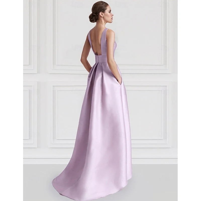 Elegant A-Line Boat Neck Sleeveless High-Low Floral Lavender Women's Evening Gown