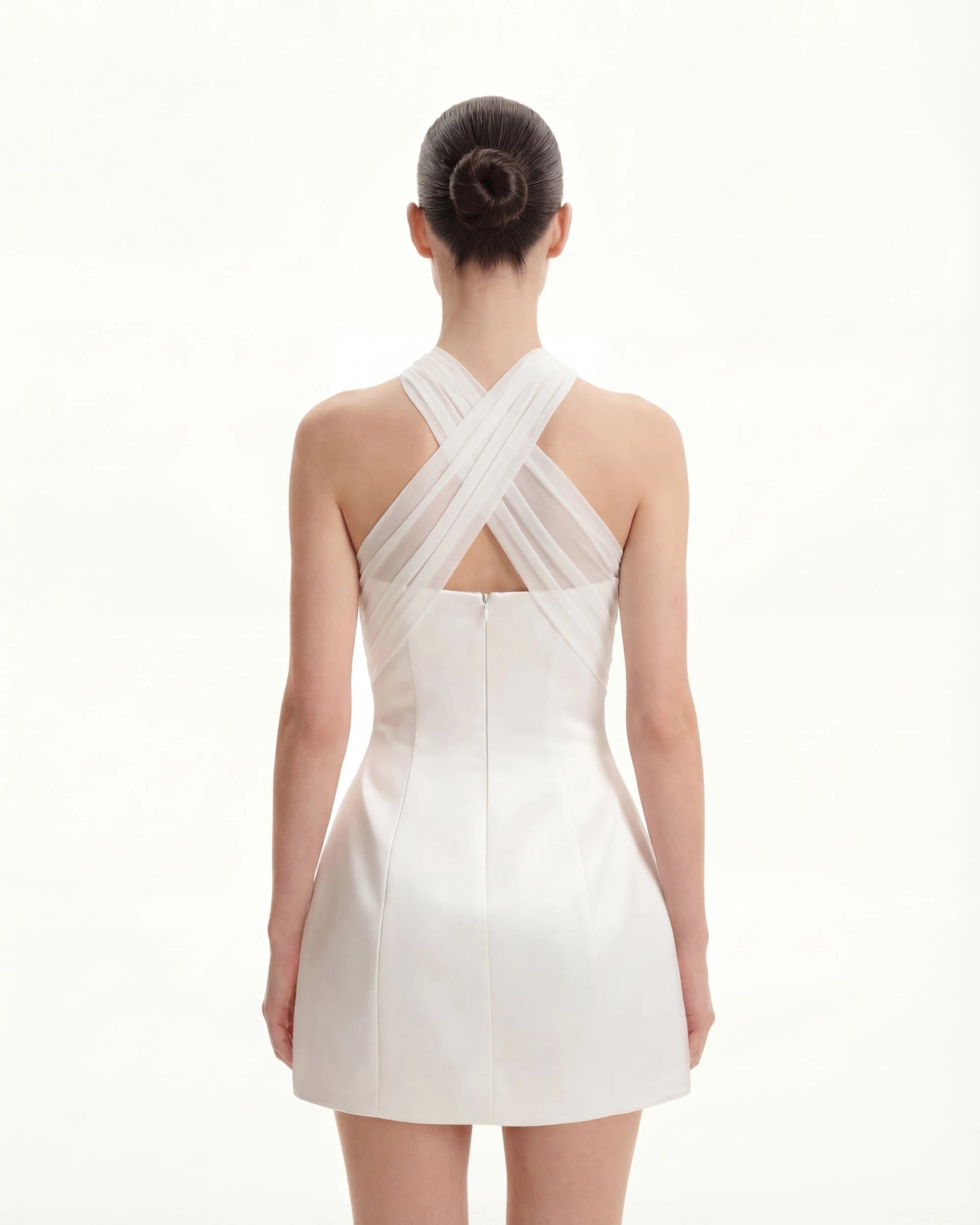 Elegant A-Line Convertible Halter Ruched White Mini Homecoming Dress Women's