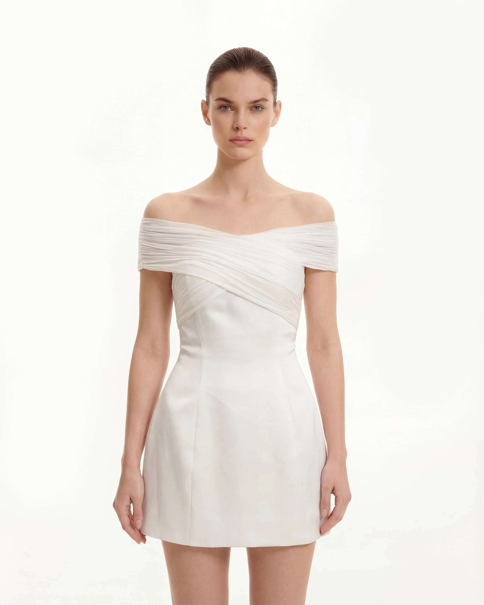 Elegant A-Line Convertible Halter Ruched White Mini Homecoming Dress Women's