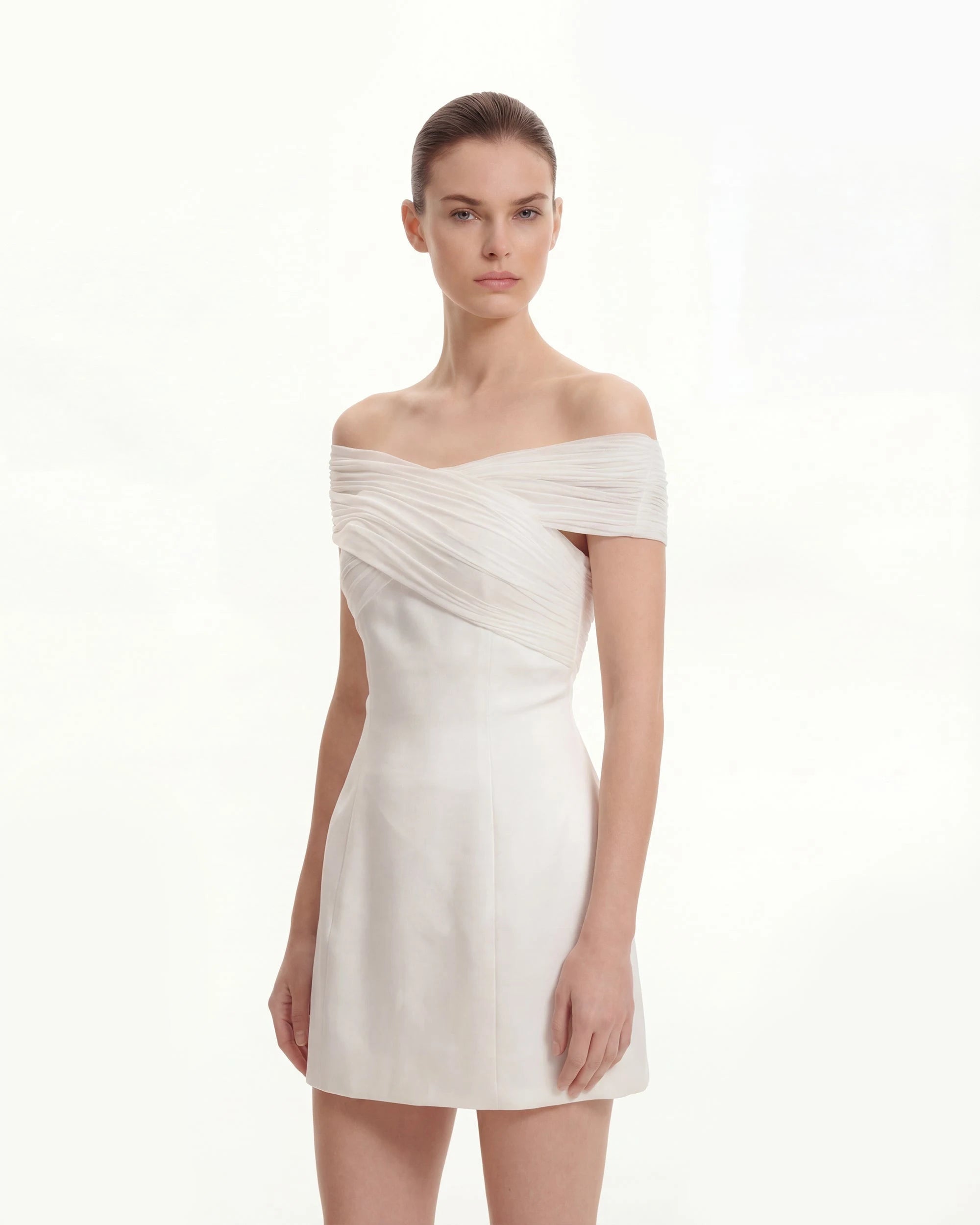 Elegant A-Line Convertible Halter Ruched White Mini Homecoming Dress Women's