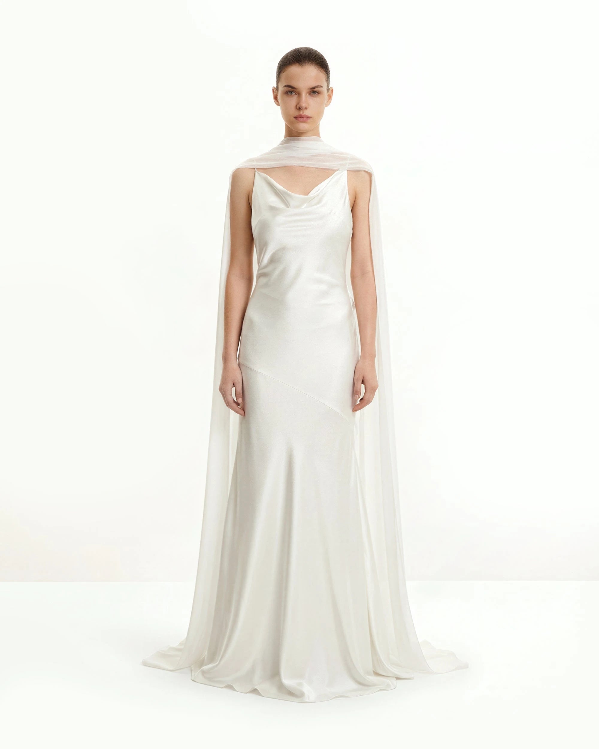 Elegant A-Line Cowl Neck Sleeveless Backless Ivory Floor-Length Prom Gown