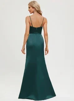 Elegant A-Line Cowl Neck Sleeveless High Slit Emerald Green Long Prom Dress