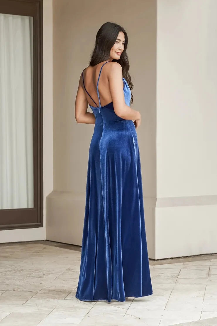 Elegant A-Line Cowl Neck Sleeveless High Slit Royal Blue Floor-Length Prom Dress