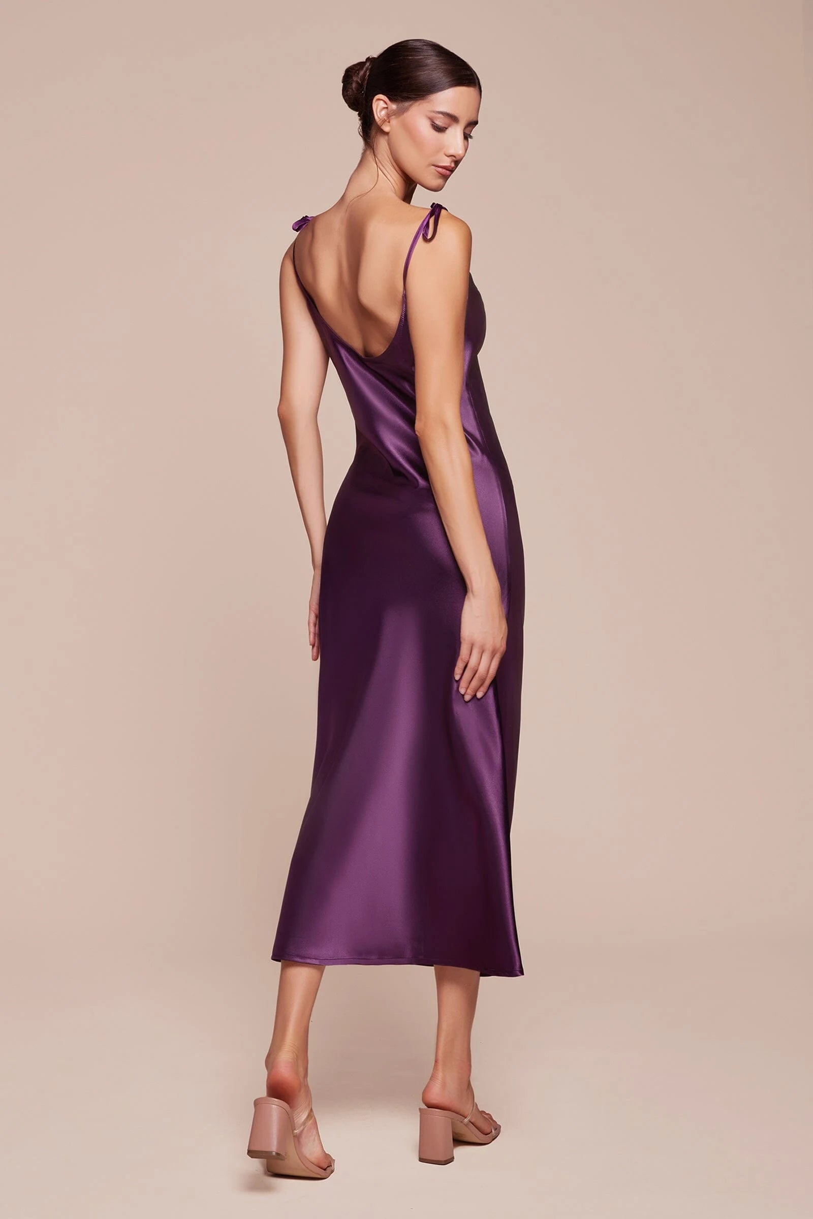 Elegant A-Line Cowl Neck Sleeveless Ruched Plum Midi Homecoming Dresses Women