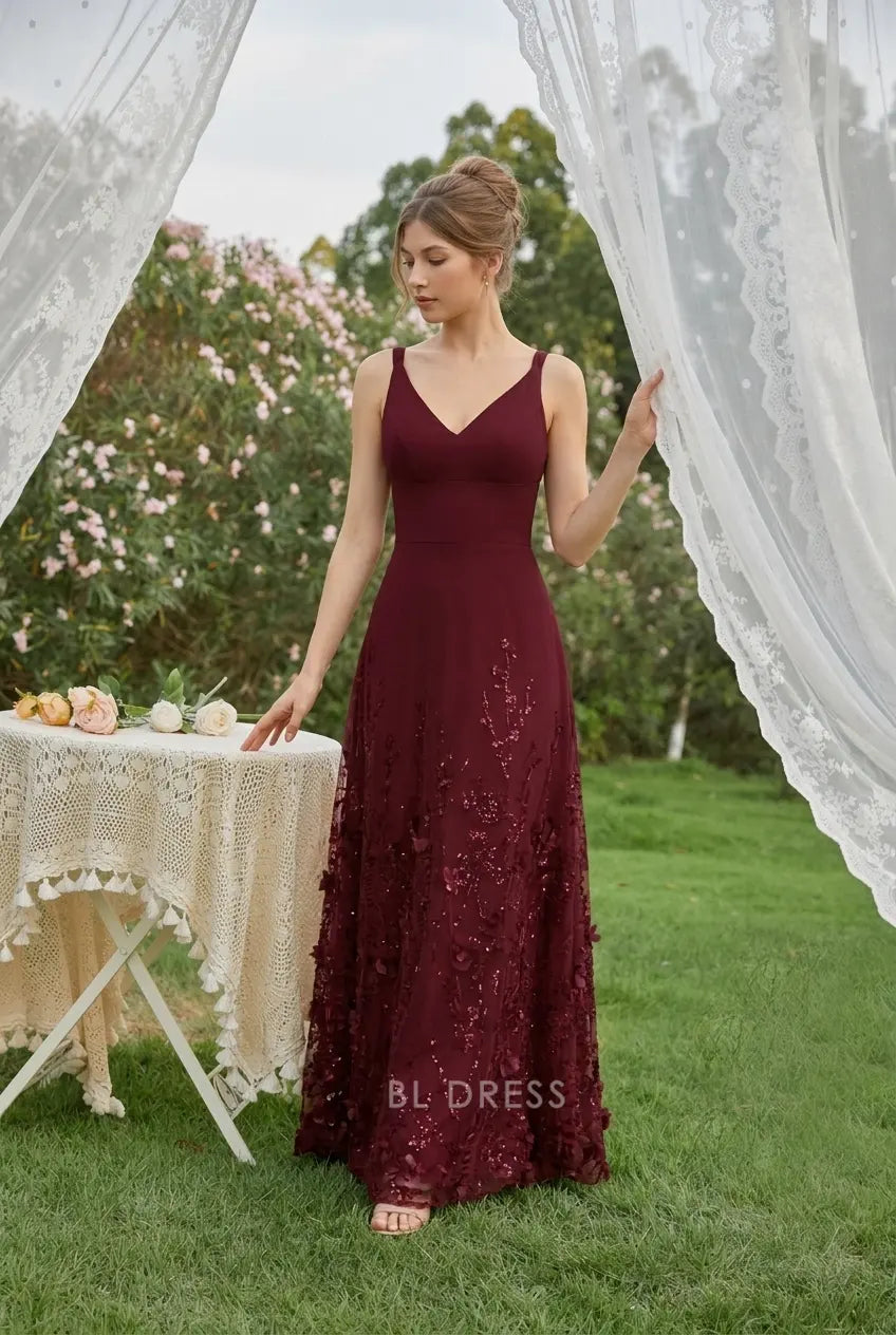Elegant A-Line Cowl Neck Sleeveless Sequin Burgundy Floor-Length Prom Gown