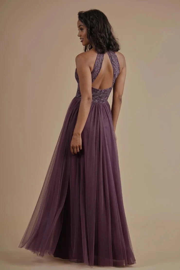 Elegant A-Line Halter Neck Romantic Chic Plum Floor-Length Prom Dresses Gown