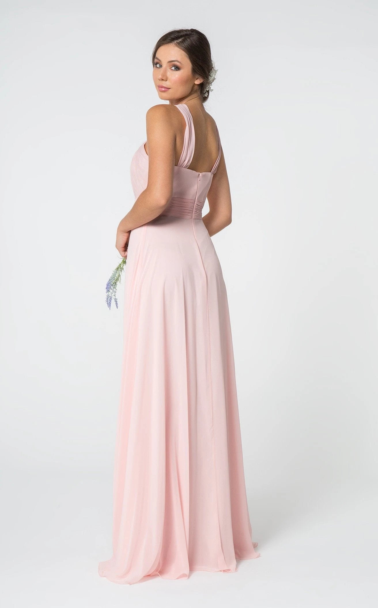 Elegant A-Line Halter Neck Sleeveless Pleated Blush Pink Floor-Length Prom Dress For Women