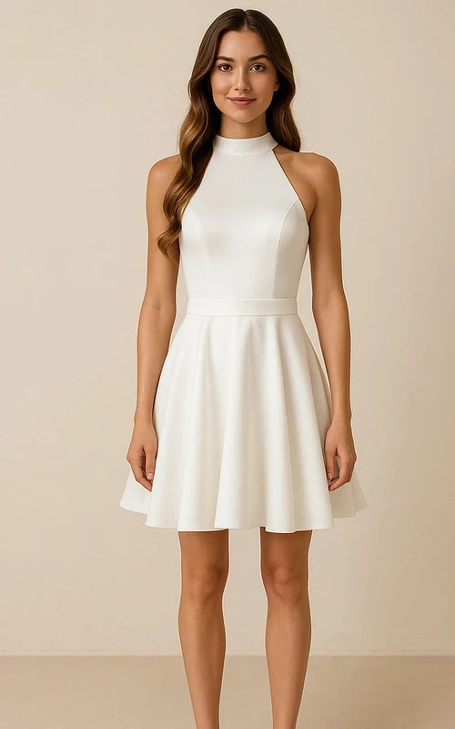 Elegant A-Line Halter Sleeveless Chic White Short Homecoming Dresses For Women