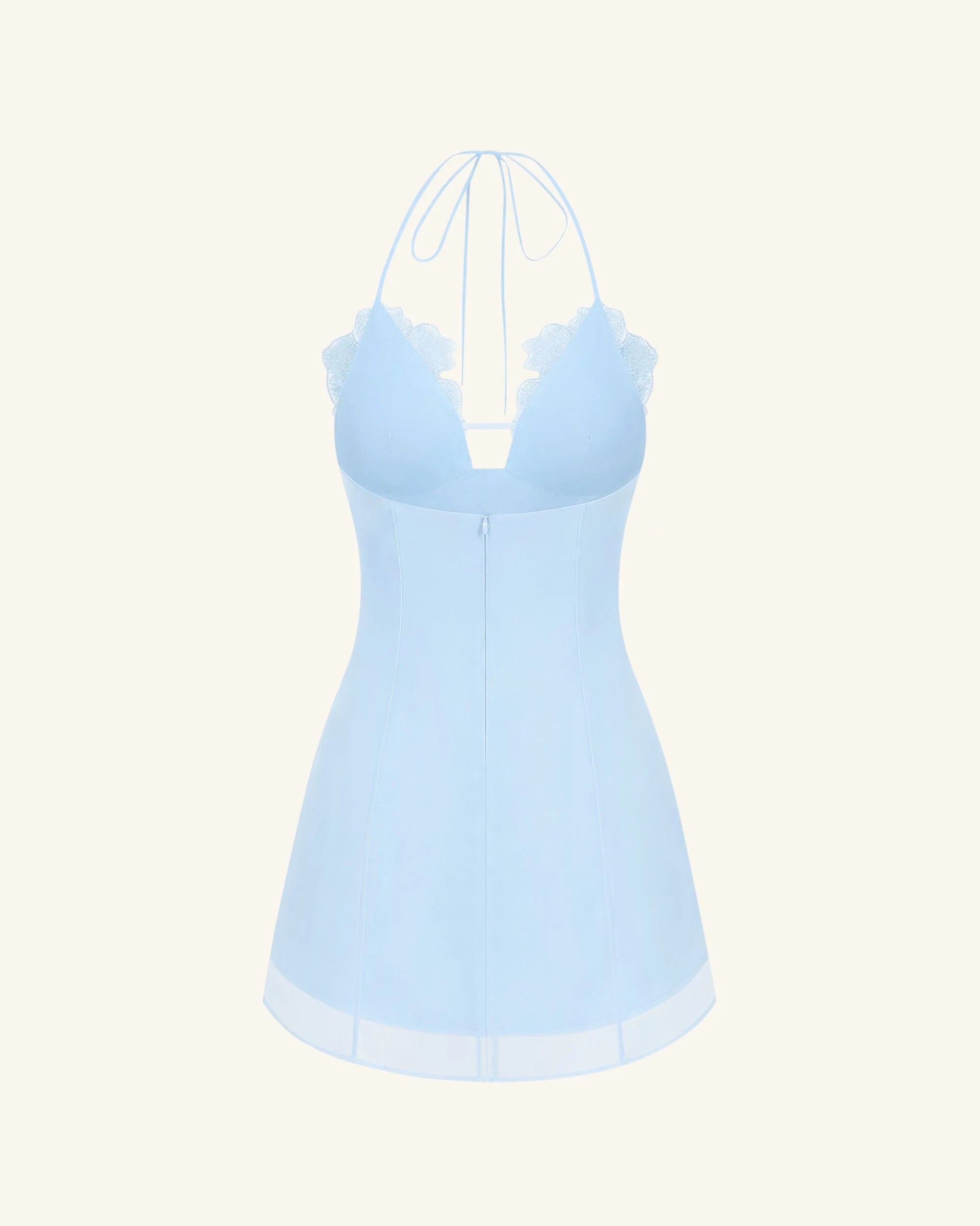 Elegant A-Line Halter Sleeveless Floral Applique Light Blue Mini Homecoming Dress