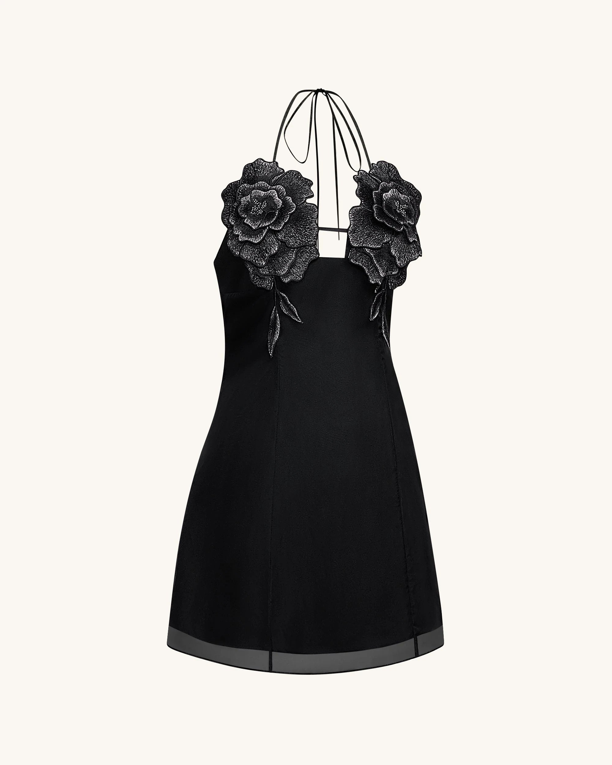 Elegant A-Line Halter Sleeveless Floral Cutout Black Mini Homecoming Dress