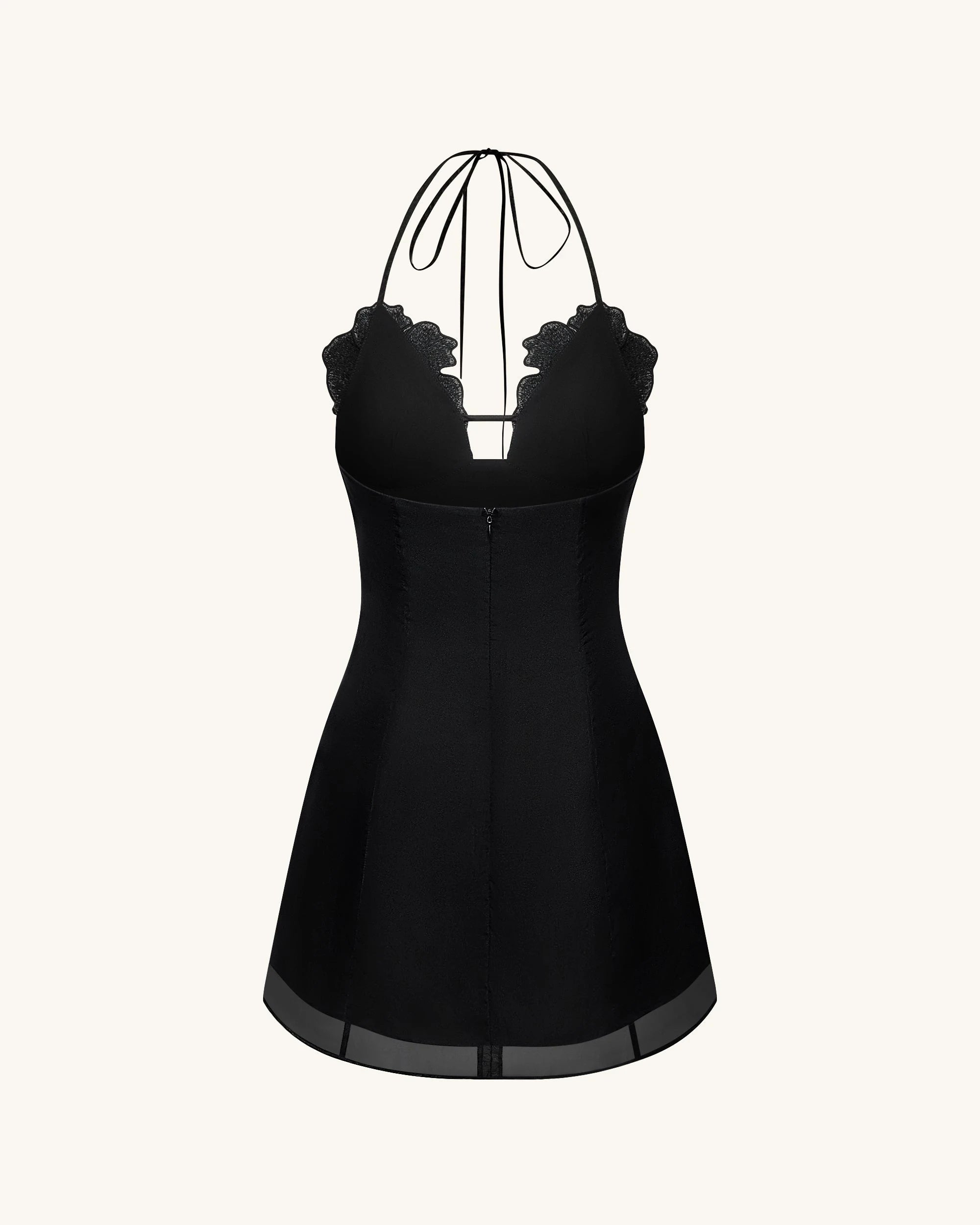Elegant A-Line Halter Sleeveless Floral Cutout Black Mini Homecoming Dress
