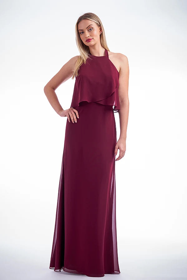Elegant A-Line Halter Sleeveless Layered Chic Burgundy Floor-Length Prom Gown