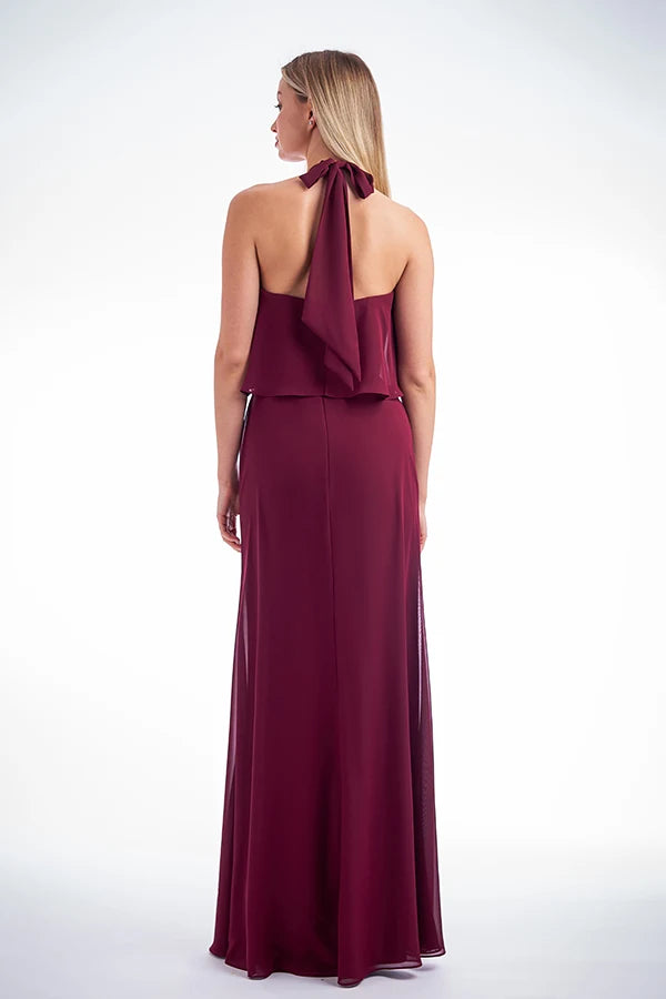 Elegant A-Line Halter Sleeveless Layered Chic Burgundy Floor-Length Prom Gown